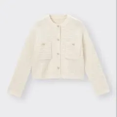 GU ジーユー ダブルポケットニットジャケットオフホワイト S