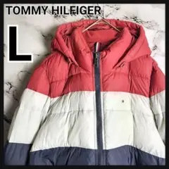 希少 トミーヒルフィガー ダウン L トリコロール 90s復刻 刺繍 ビッグロゴ