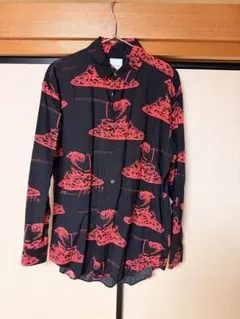 Paul Smith パスタ柄 総柄 長袖シャツ 黒×赤のサムネイル