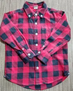 赤×黒のチェック柄フランネル長袖シャツ 105センチ