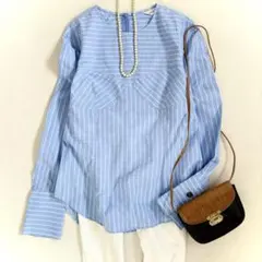 美品　イエナ　ボイルビスチェブラウス　ブルーストライプ　シャツ　プルオーバー