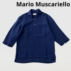 マリオムスカリエッロ リネン100% スタンドカラー シャツ 黒