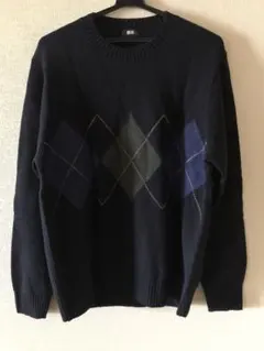 ユニクロ プレミアムラムクルーネックセーター アーガイル 長袖セーター Lサイズ