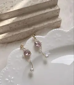 ビジューパールピアス（ピンク）