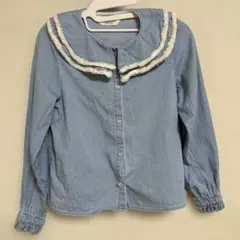 H&M キッズ フリル襟付きライトブルー長袖シャツ