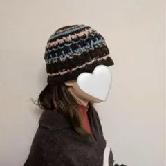 バケットハット かぎ針編み　ハンドメイド　帽子　ニットキャップ　ブラウン　値下げ