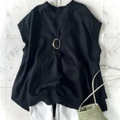 sale＊ヤンマ産業 会津木綿 UVネックシャツ・ベスト＊墨黒＊手洗い可