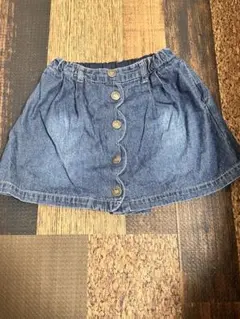 【美品】【110㎝】デニムブルー フロントボタン付きスカート