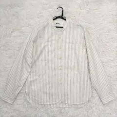 MHL マーガレットハウエル ストライプ　シャツ バンドカラー コットン Lのサムネイル