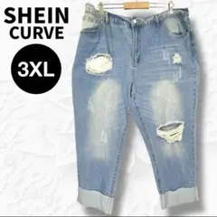 【美品】SHEINダメージ加工 デニムパンツ ライトブルー 3XL 大きいサイズ