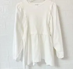 Mサイズ　長袖シャツ　ペプラムトップス　ホワイト　レディース　夏服