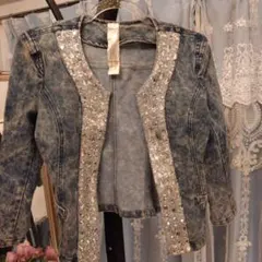 キラキラビジュー&スパンコールつきデニムジャケット