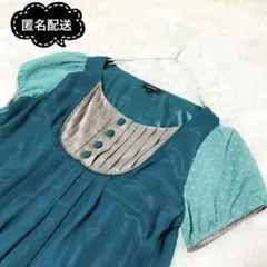 【美品】 DRESKIPドット刺繍パフスリーブ 膝丈ワンピース ドレス グリーンのサムネイル