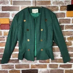 miss ashida 古着　チェック柄 ノーカラー ジャケット 9 丈短め