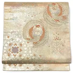 V1618 ●服部織物謹製 こはく錦 二重箔織 手工芸 高級 正絹 六通 袋帯