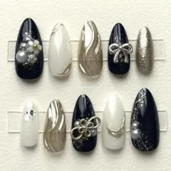 【現品】ネイルチップ　和装　成人式　前撮り　振袖　結婚式　ニュアンス　ネイビー