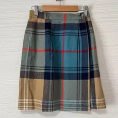 YORKLAND ウール90 タイトスカート チェック柄 ひざ丈 ベージュ系