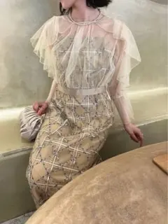 新品　今季　新作ドリードール　フリルスリーブチェックレースドレス　ベージュ