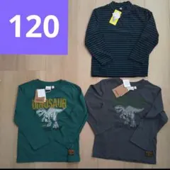 新品未使用タグ付き子供服120cmしまむら恐竜柄長袖ロンT3着セットまとめ売り