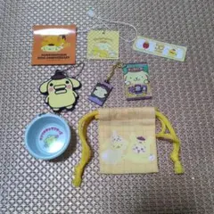 ポムポムプリン　ノベルティ巾着　チャーム　4点セット+サンリオショップノベルティ