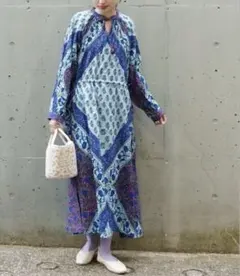 SLOBE IENA ポンディシェリ プリントワンピース ブルー - メルカリ