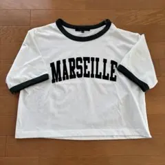 しまむら 半袖Tシャツ M ホワイト/ダークグリーン