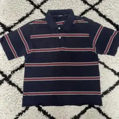 Old UNIQLO ネイビー ストライプ 半袖ポロシャツ