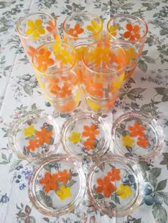 【新品】HOYA 昭和レトロ　花柄グラス　コースター５個セット　ヴィンテージ