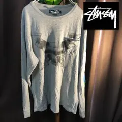 Stussy グレー ロングスリーブ デザインTシャツ L