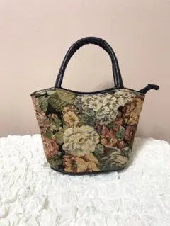 ゴブラン織り トートバッグ 花柄 ハンドバッグ レトロ クラシカル ヴィンテージ