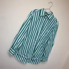 GAP ストライプシャツ XS 長袖 グリーン ホワイト レディース　大きめ