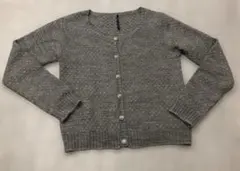 ダイヤモンド編み グレー 長袖カーディガン