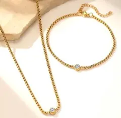 サージカルステンレス 2セットczダイヤ 人気チェーン ネックレスとブレスレット