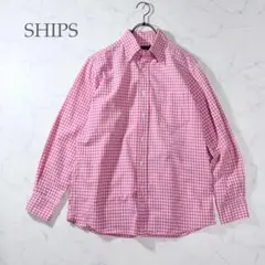 シップス SHIPS ボタンダウンシャツ M ピンク チェック柄 長袖 綿