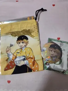 鬼滅の刃 Joyfull ジョイフル コラボ 巾着袋 缶バッジ 我妻善逸