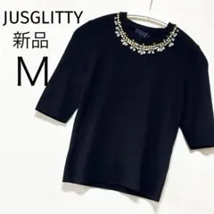 ✨新品✨ジャスグリッティー　ビジュー付　 トップス　半袖　ブラック　M 黒