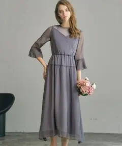 GIRL チャコールグ L Aラインワンピースドレス結婚式二次会お呼ばれ