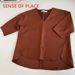 SENSE OF PLACE 半袖 Vネック ブラウス ブラウンのサムネイル