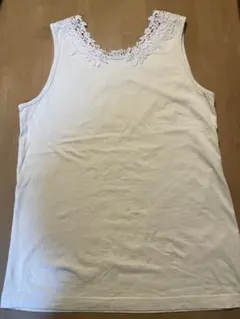 レース装飾付きホワイトタンクトップ Lサイズ