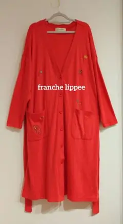 ♡franche lippee♡刺繍Ｖネックロングカーディガン　レッド　F