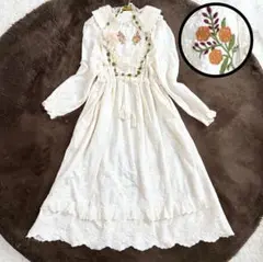 00s y2k フェアリーグランジ 森ガール 花柄 刺繍 ロングワンピース 白