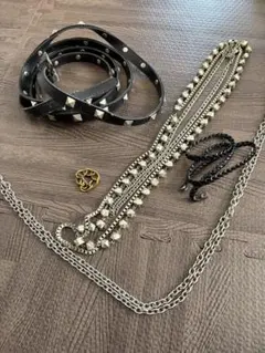 スタッズ付きブラックレザーベルトアクセサリーSET