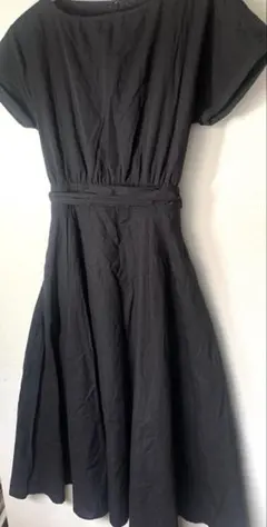 ブラック シャツワンピース 半袖 ウエストリボン付き