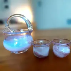 ガラス　お猪口ぐい呑みセット　マーブルピンクびーどろ