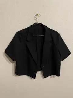 ジーユー ハーフスリーブクロップドジャケット 半袖 M グレー