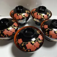 週末限定値下げ】蓋付き椀 5客セット 金彩花柄 漆器風 - メルカリ