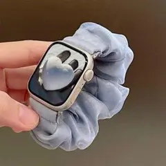 Apple Watch バンド シュシュ おしゃれ ブルー NE0037 N1