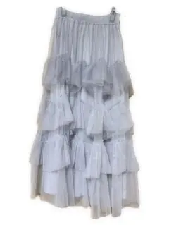 こと様、グレー チュール ロングスカート