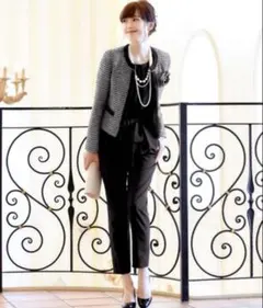 【美品】3点セット ルイルエブティック パンツ スーツ ツイード ノーカラー M