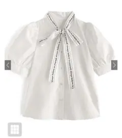 ロゴプリントボウタイパフスリーブブラウス[tu613]